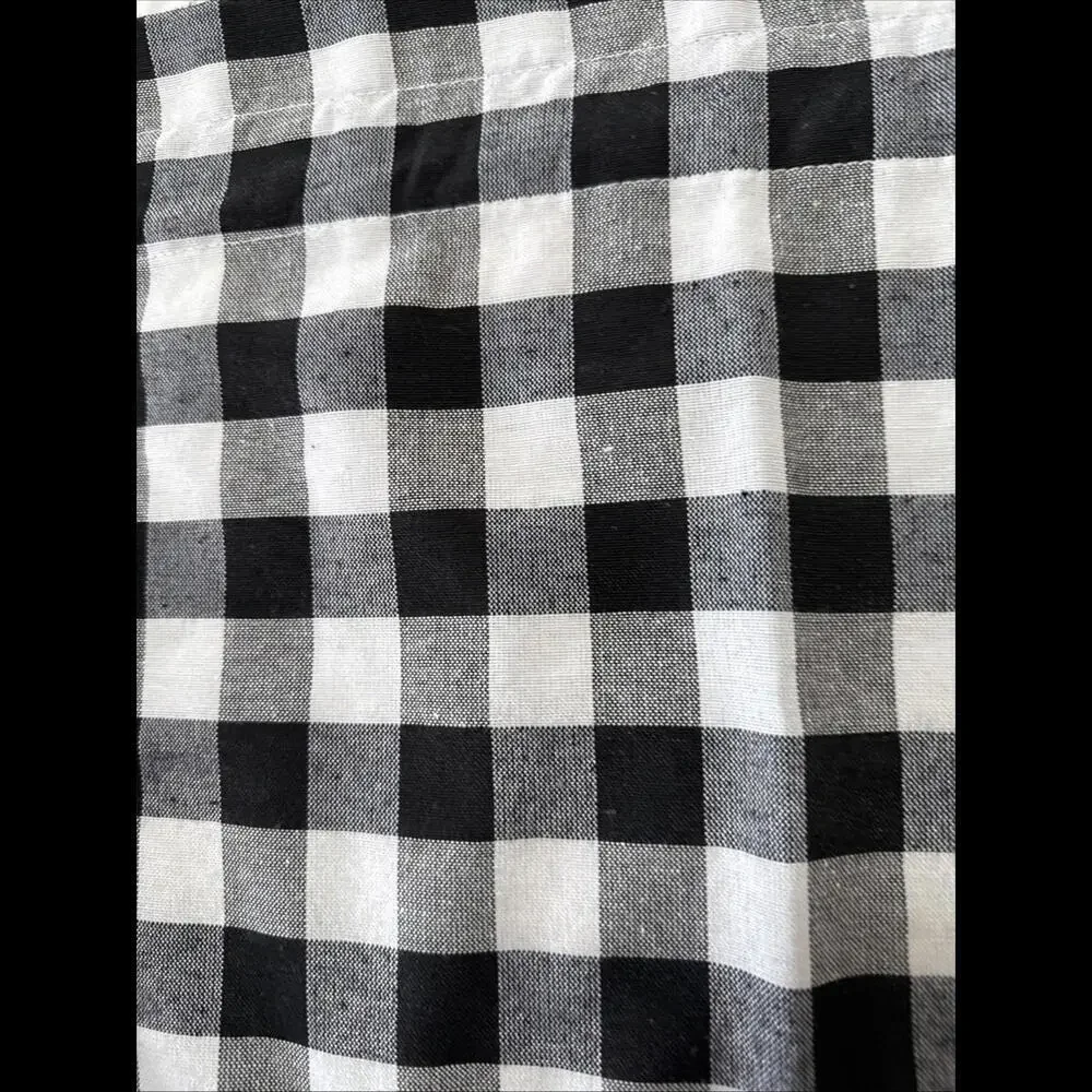 2 Buffalo Plaid Kitchen Curtains Valance Black White Check Crochet Trim 15x58”​